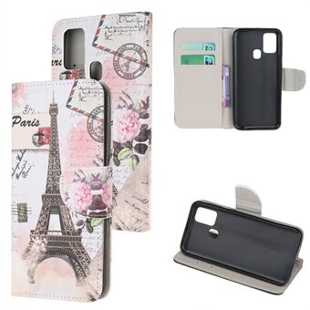 Cross Texture Pattern Printing lederen portemonnee telefoonhoes met riem voor Samsung Galaxy A21s