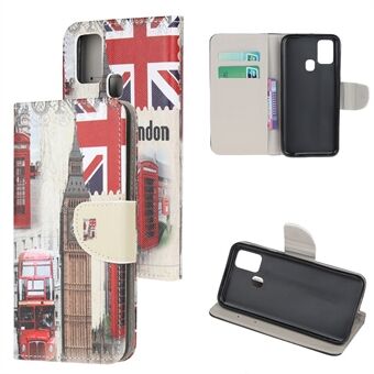 Cross Texture Pattern Printing lederen portemonnee telefoonhoes met riem voor Samsung Galaxy A21s