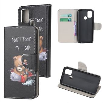 Cross Texture Pattern Printing lederen portemonnee telefoonhoes met riem voor Samsung Galaxy A21s