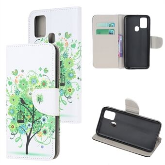 Cross Texture Pattern Printing lederen portemonnee telefoonhoes met riem voor Samsung Galaxy A21s