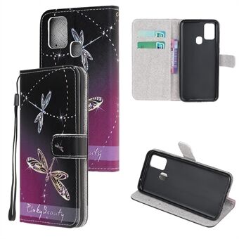 Cross Texture Pattern Printing Wallet Leather Phone Case voor Samsung Galaxy A21s