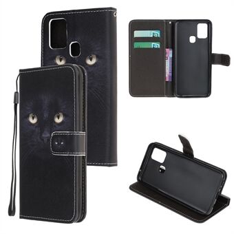 Cross Texture Pattern Printing Wallet Leather Phone Case voor Samsung Galaxy A21s