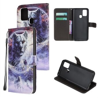 Cross Texture Pattern Printing Wallet Leather Phone Case voor Samsung Galaxy A21s