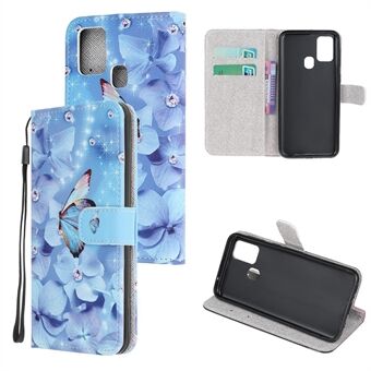 Cross Texture Pattern Printing Wallet Leather Phone Case voor Samsung Galaxy A21s