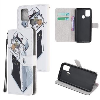 Cross Texture Pattern Printing Wallet Leather Phone Case voor Samsung Galaxy A21s