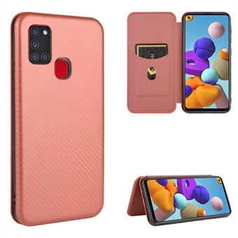 Koolstofvezel kaartsleuf, automatisch geabsorbeerde leren hoes voor Samsung Galaxy A21s