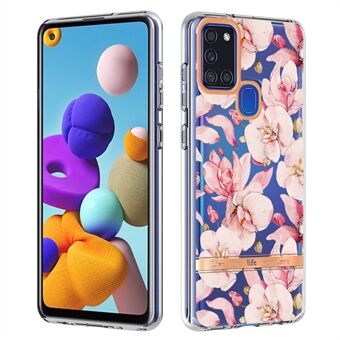 Electroplating Frame Flower Pattern Letter Design Phone Case IML IMD TPU Protective Cover for Samsung Galaxy A21s