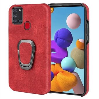 Roterende Ring Ondersteuning Ontwerp Scratch Telefoon Cover PU Lederen PC Cover voor Samsung Galaxy A21s