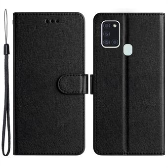 Silk Texture Case voor Samsung Galaxy A21s Folio Flip lederen portemonnee Stand Shell met handriem