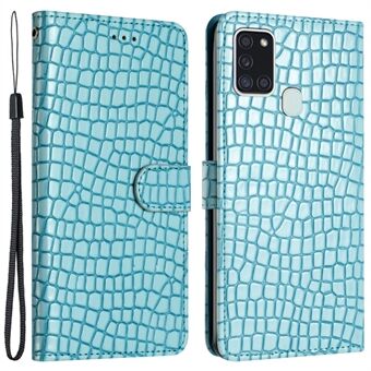 Voor Samsung Galaxy A21s Stand Flip Cover Crocodile Texture Leather Wallet Design Phone Case met riem