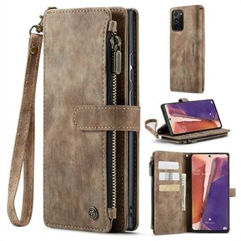 CASEME C30-serie telefoon portemonnee-hoesje voor Samsung Galaxy Note20 5G / 4G, Scratch ritsvak mobiele telefoon beschermhoes Stand met handige riem en meerdere kaartsleuven