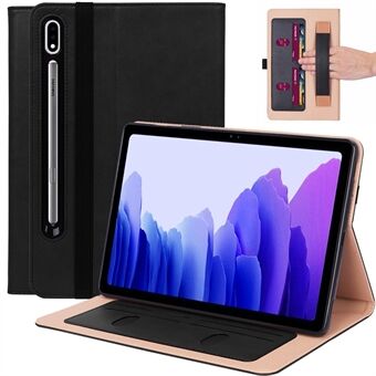 Voor Samsung Galaxy Tab S7 T870 T875 / S8 Schokbestendige Hoes Zakelijke Stijl Beschermende Hoes PU Lederen Flip Tablet Cover met Stand Kaarthouder / Pencil Holder - Zwart