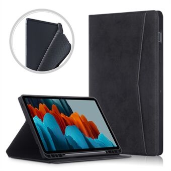 Matte PU Leren Tablethoes met Geldvak voor Samsung Galaxy Tab S7 / Tab S8 - Zwart