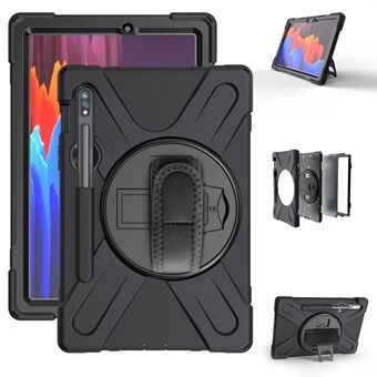 Voor Samsung Galaxy Tab S7 T870 T875 / S8 360° Draaibare Kickstand PC + Siliconen Tablet Combinatie Hoes [Ingebouwde Handhouderband]