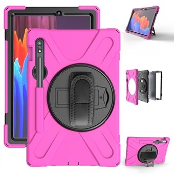 Voor Samsung Galaxy Tab S7 T870 T875 / S8 360° Draaibaar Kickstand PC + Siliconen Tablet Hoes [Ingebouwde Handgreepband]