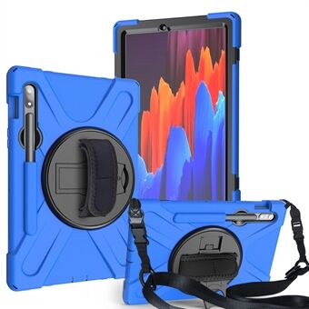 Voor Samsung Galaxy Tab S7 T870 / T875 / S8 360° Draaibare Kickstand Handige Strap PC + Siliconen Combinatie Tablet Hoes met Schouderriem.