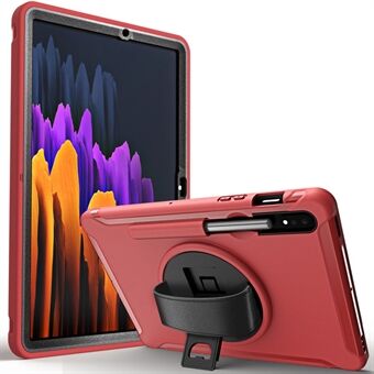 Voor Samsung Galaxy Tab S7 T870 T875 / S8 360° Draaibaar Kickstand PC + TPU Tablet Hoesje met Pen Sleuf en Handriem.