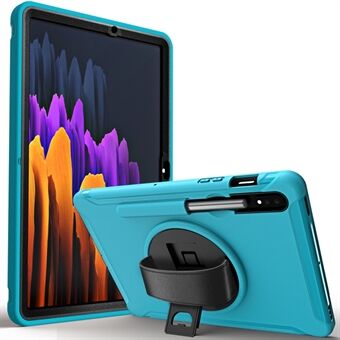 Voor Samsung Galaxy Tab S7 T870 T875 / S8 360° Draaibare Kickstand PC + TPU Tablethoes met Pennenhouder en Handriem