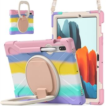 360 graden draaibare pc + siliconen standaardhoes met schouderband voor Samsung Galaxy Tab S9 FE / S9 / S7 / Tab S8