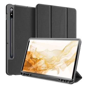 DUX DUCIS DOMO-serie PU-leren Trifold Stand-hoes voor Samsung Galaxy Tab S7 / Tab S8, Automatische slaap/waak-functie Volledig beschermende flipcase met pennenvak.