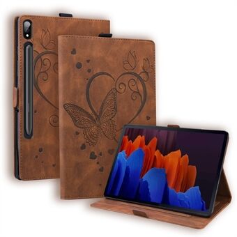 Voor Samsung Galaxy Tab S9 FE / S9 / S8 / S7 PU Leren Gegraveerde Vlinder Flip Tablet Hoesje met Kaartsleuven en Pennenhouder