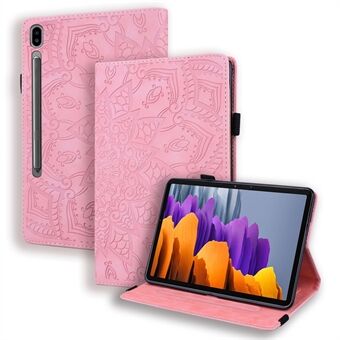 Voor Samsung Galaxy Tab S9 FE / S9 / S8 / S7 Bloemenpatroon Bedrukking Leren Tablet Stand Hoesje met Penhouderriem