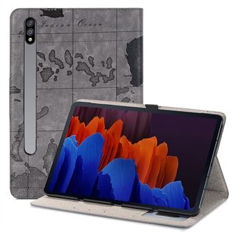 Voor Samsung Galaxy Tab S7/Tab S8 11 inch Kaart Patroon Lederen Hoes Auto Wake/Sleep Wallet Stand Tablet Hoes met Pen Sleuf