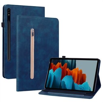 Voor Samsung Galaxy Tab S7/S8 Anti-drop Solid Color Tablet Case met ritsvakje PU lederen Tablet Beschermhoes Portemonnee Stand