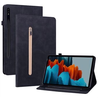 Voor Samsung Galaxy Tab S7/S8 Anti-val solide kleur tablet hoes met ritsvakje, PU lederen tablet beschermhoes portemonnee standaard.