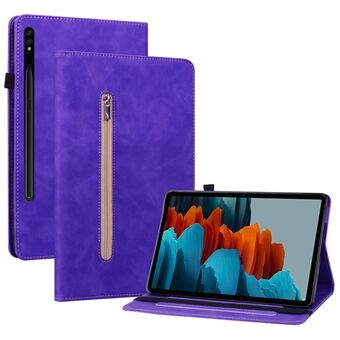 Voor Samsung Galaxy Tab S7/S8 Anti-val Stevige Kleur Tablet Hoes met Ritsvak PU Lederen Tablet Beschermhoes Portemonnee Stand