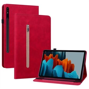 Voor Samsung Galaxy Tab S7/S8 Antislip Solide Kleur Tablet Hoesje met Rits Zakje Kunstleren Tablet Beschermhoes Portemonnee Stand