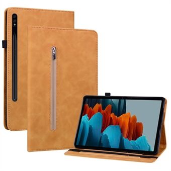 Voor Samsung Galaxy Tab S7/S8 Anti-val Solid Color Tablethoes met Ritsvakje PU Leren Tablethoes Beschermende Hoes Portemonnee Stand