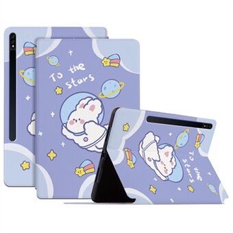 Voor Samsung Galaxy Tab S8/Tab S7 is er een schokbestendige hoes met automatische wake/sleep functie en een cartoonpatroon bedrukte PU lederen cover. Deze hoes kan ook als standaard gebruikt worden voor de tablet.