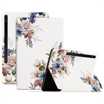 Voor Samsung Galaxy Tab S7 / S8 Bloemenpatroon Gedrukte Valbestendige Tablet Hoesje Leer + TPU Dubbele Bescherming Fliphoesje met Stand