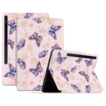 Voor Samsung Galaxy Tab S7 / Tab S8 Anti-val Folio Flip Hoesje met Vlinderprint PU Leren Tablet Hoesje Automatische Wake / Sleep Stand Hoesje