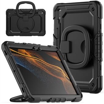 Voor Samsung Galaxy Tab S8 X700 / X706 (2022) / Tab S7 T870 / T875 (2020) Schokbestendige Tablet Hoes PC + Siliconen Cover 360-graden Draaibare Kickstand Hoes met Schouderband.