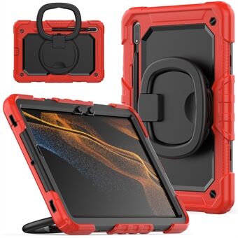 Voor Samsung Galaxy Tab S8 X700 / X706 (2022) / Tab S7 T870 / T875 (2020) Schokbestendige Tablethoes PC + Siliconen Cover 360-graden Draaibaar Standaardhoesje met Schouderband.