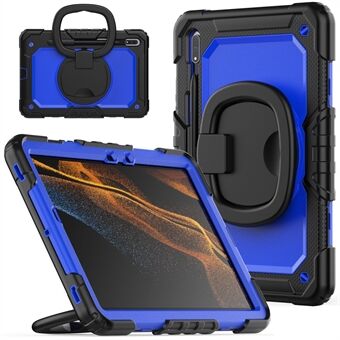 Voor Samsung Galaxy Tab S8 X700 / X706 (2022) / Tab S7 T870 / T875 (2020) schokbestendige tablethoes PC + siliconen cover 360 graden draaibare standaard hoes met schouderband.