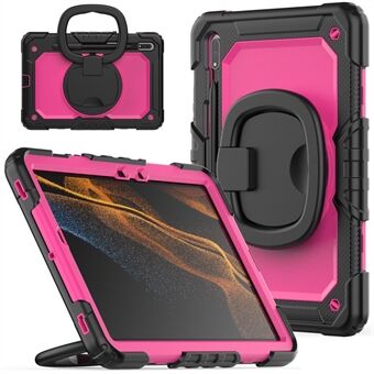 Voor Samsung Galaxy Tab S8 X700 / X706 (2022) / Tab S7 T870 / T875 (2020) schokbestendige tablethoes PC + siliconen cover 360-graden draaibare standaardhoes met schouderriem.