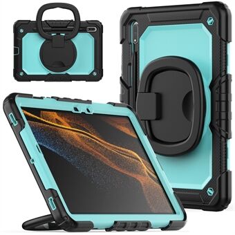 Voor Samsung Galaxy Tab S8 X700 / X706 (2022) / Tab S7 T870 / T875 (2020) Schokbestendige Tablet Hoes PC + Siliconen Cover 360-graden Draaibare Kickstand Hoesje met Schouderband.