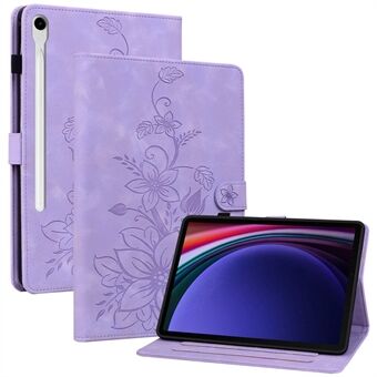 Voor Samsung Galaxy Tab S9 / Tab S7 / Tab S8 Hoes PU Leer+TPU Lelie Bloem Tablet Stand Shell