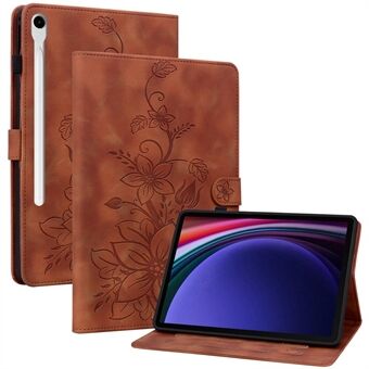 Voor Samsung Galaxy Tab S9 / Tab S7 / Tab S8 Hoesje PU Leer+TPU Lelie Bloem Tablet Stand Houder