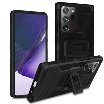 Voor Samsung Galaxy Note20 Ultra/Note20 Ultra 5G Kickstand PC + TPU Hybrid Cover Koolstofvezel Textuur Riemclip Holster Cover: