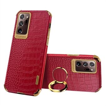 Voor Samsung Galaxy Note20 Ultra 5G/4G 6D Gegalvaniseerde Ring Kickstand Telefoon Cover Krokodil Textuur PU Leer Gecoat TPU Case