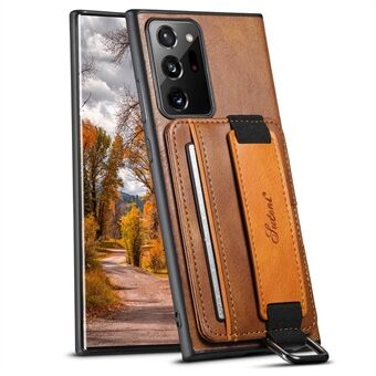 SUTENI H13 Voor Samsung Galaxy Note20 Ultra / Note20 Ultra 5G Kaarthouder Case Leer Gecoat PC + TPU Telefoon Cover met Standaard en Handriem