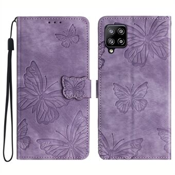 Voor Samsung Galaxy A42 5G Stand PU Leather Skin-touch Case Vlinder Bedrukt Telefoon Portemonnee Cover