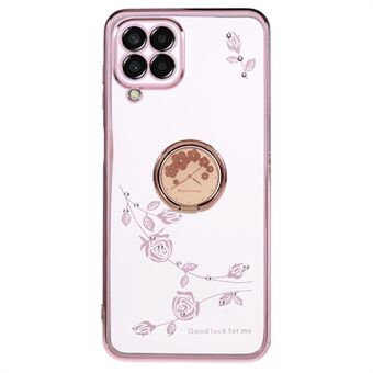 Voor Samsung Galaxy A42 5G Bloemenpatroon TPU Telefoonhoes Galvaniseren Strass Ring Kickstand Cover