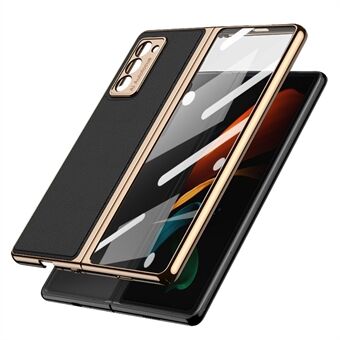 GKK For Samsung Galaxy Z Fold2 5G Phone Case Electroplating PC + PU Leather + Tempered Glass Hybrid Cover