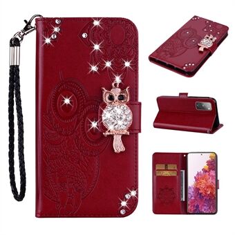 Voor Samsung Galaxy S20 FE/S20 Fan Edition/S20 FE 5G/S20 Fan Edition 5G/S20 Lite/S20 FE 2022 Strass Decoratie Opdruk Uil Lederen Shell Portemonnee Stand Telefoon Cover