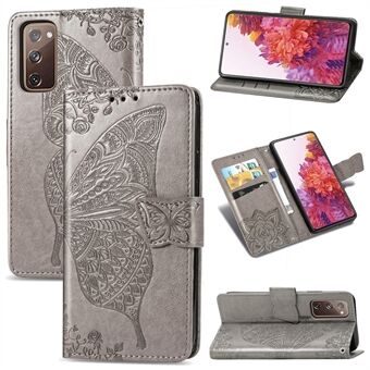 Imprint Grote Butterfly Leren Portemonnee Telefoonhoesje voor Samsung Galaxy S20 FE 4G/FE 5G/S20 Lite/S20 FE 2022